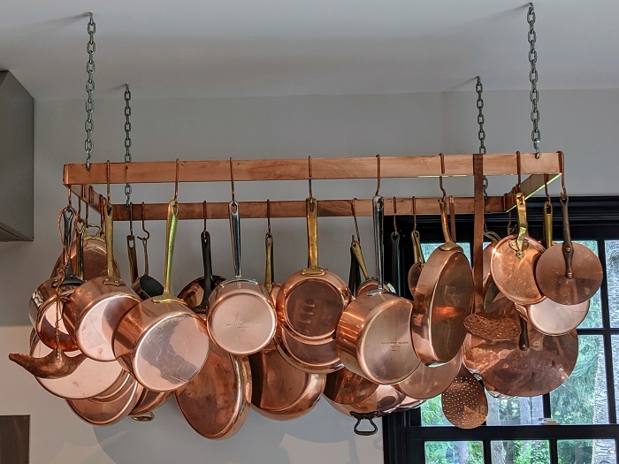 Antique Farmhouse Furniture - Hanging Copper Pots